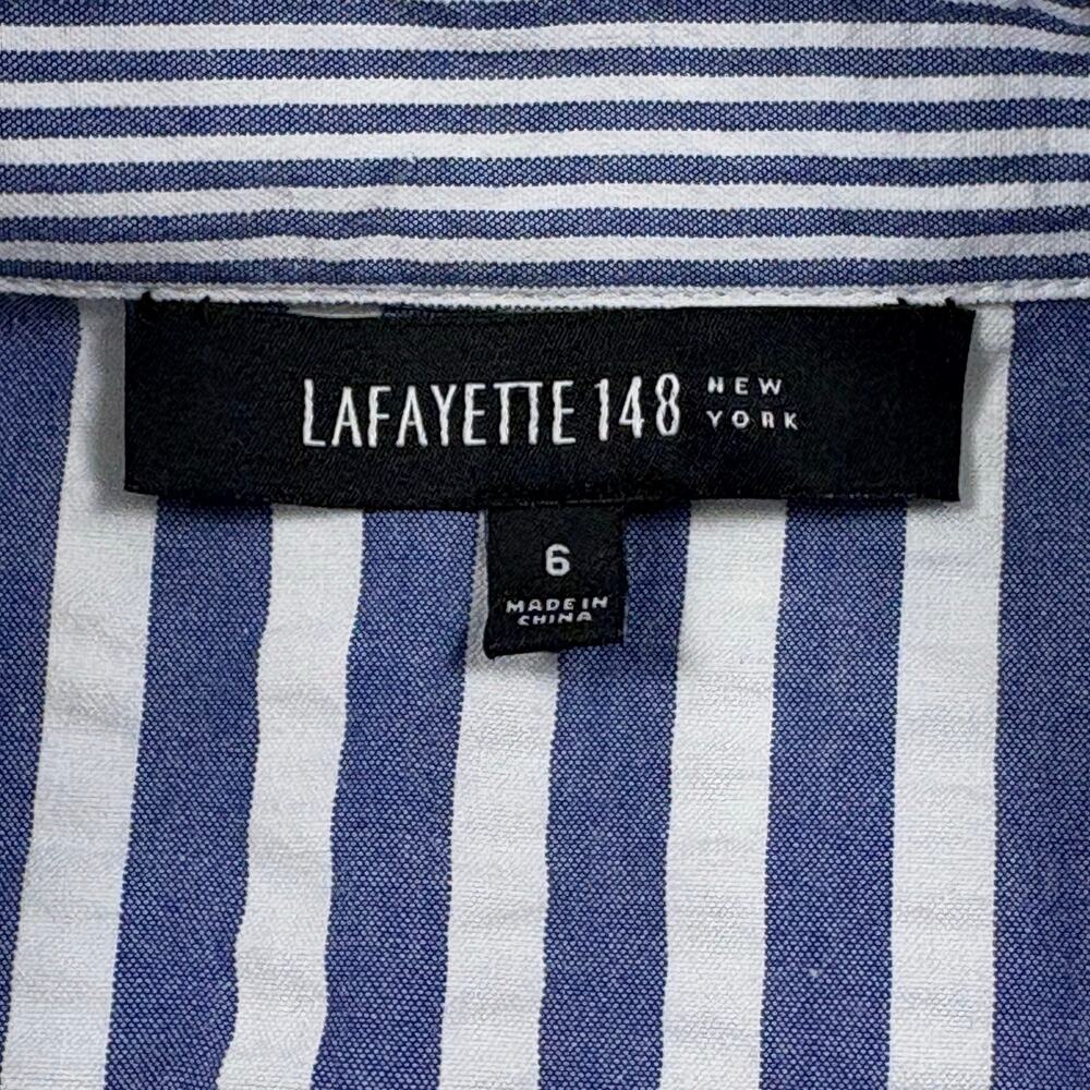 Lafayette 148 Seersucker Blouse Women's 6 Blue White - Picture 5 of 9
